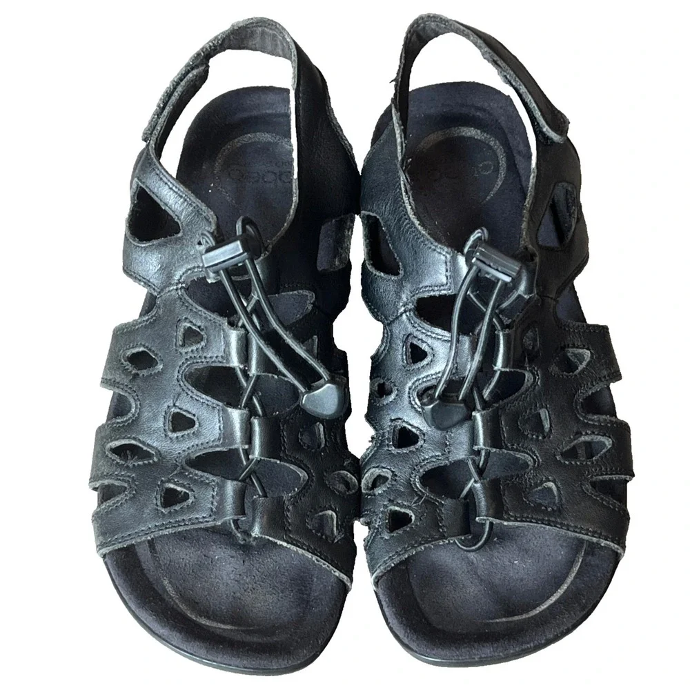 Abeo Gladiator Sandals Black‎ Leather Womens 6